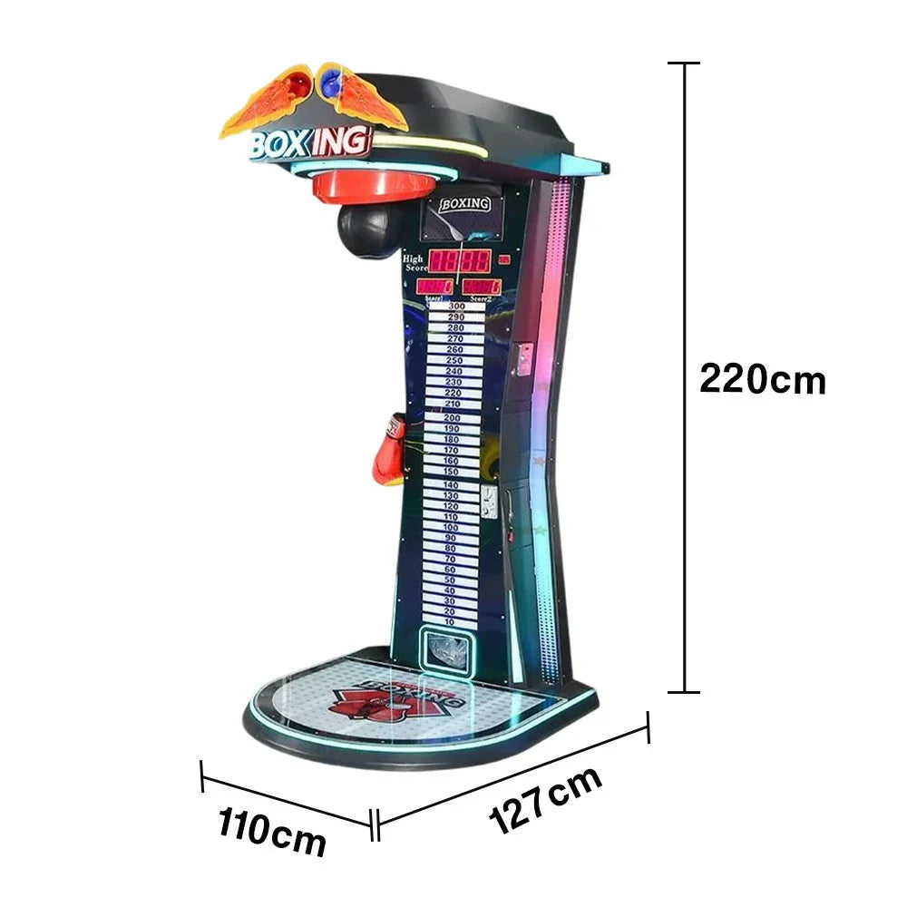 GAMEON Dragon Punch Boxing Machine Metal & Acrylic Cabinet High Strength LED Sensors Lighting 160W Tester Sensitivity Arcade Game Competitive Power Black