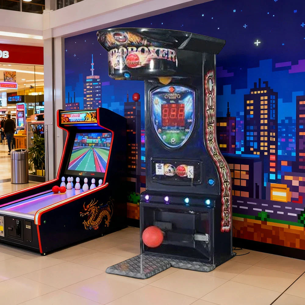 GAMEON Combo Kick & Punch Boxing Machine Metal & Acrylic Cabinet High Power Sensors Strength LED Tester Sensitivity Arcade 380W Effects Game Black