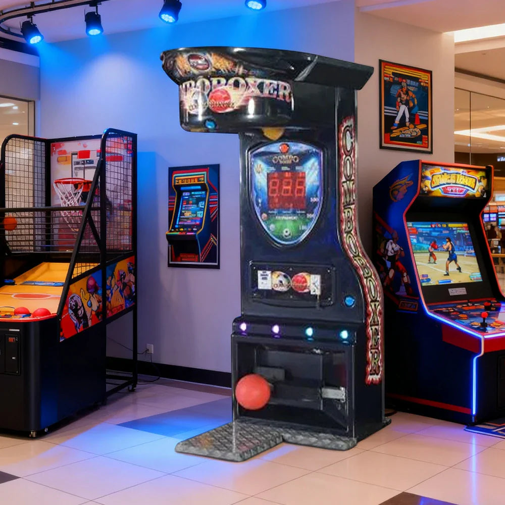 GAMEON Combo Kick & Punch Boxing Machine Metal & Acrylic Cabinet High Power Sensors Strength LED Tester Sensitivity Arcade 380W Effects Game Black