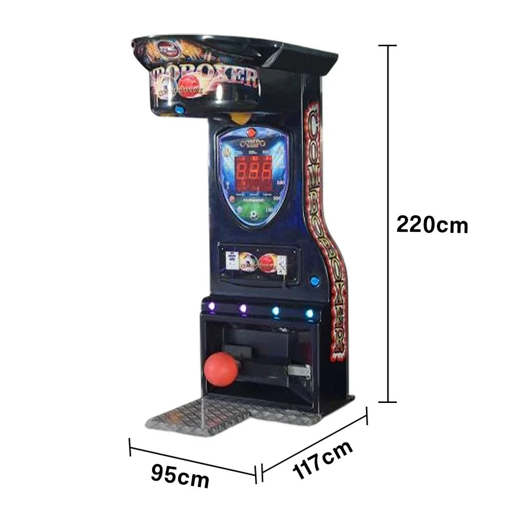 GAMEON Combo Kick & Punch Boxing Machine Metal & Acrylic Cabinet High Power Sensors Strength LED Tester Sensitivity Arcade 380W Effects Game Black