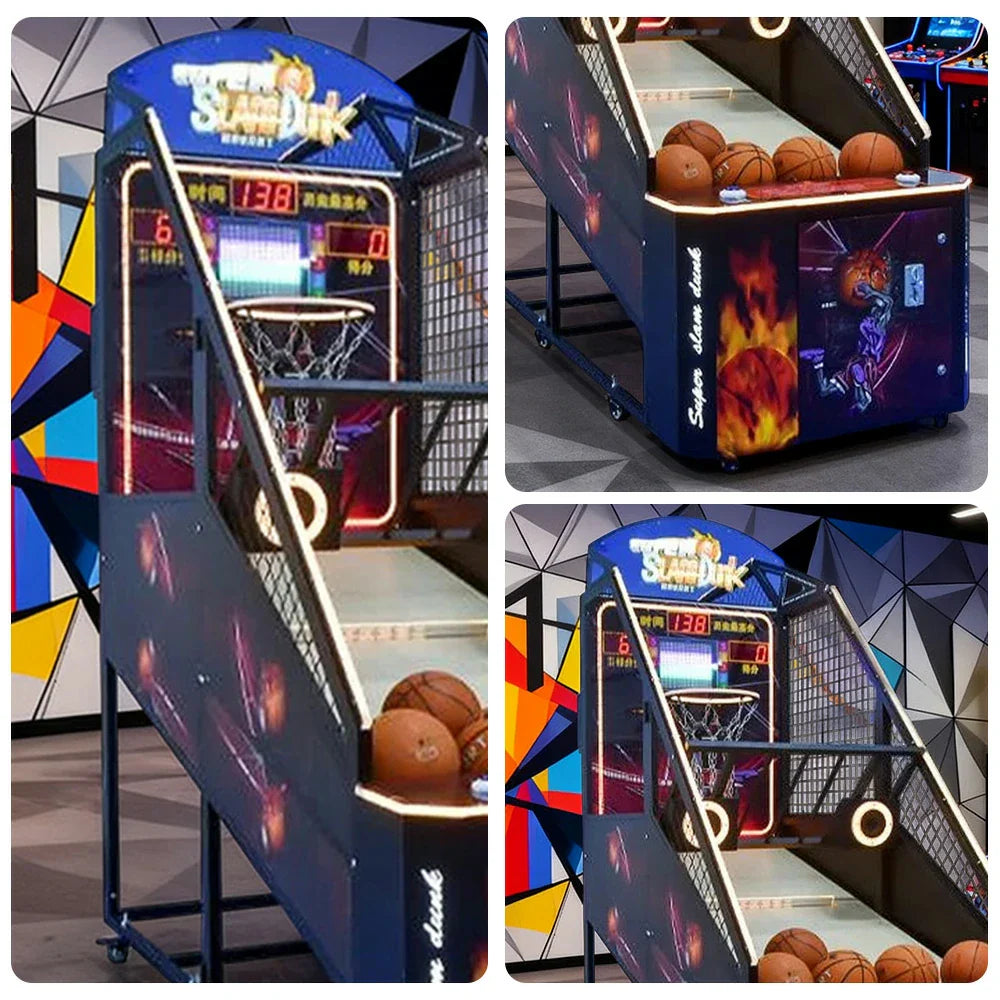 GAMEON Basketball Arcade Machine Metal Hoop Triple LED Scoring Display Automatic Ball Return Heavy-Duty Design
