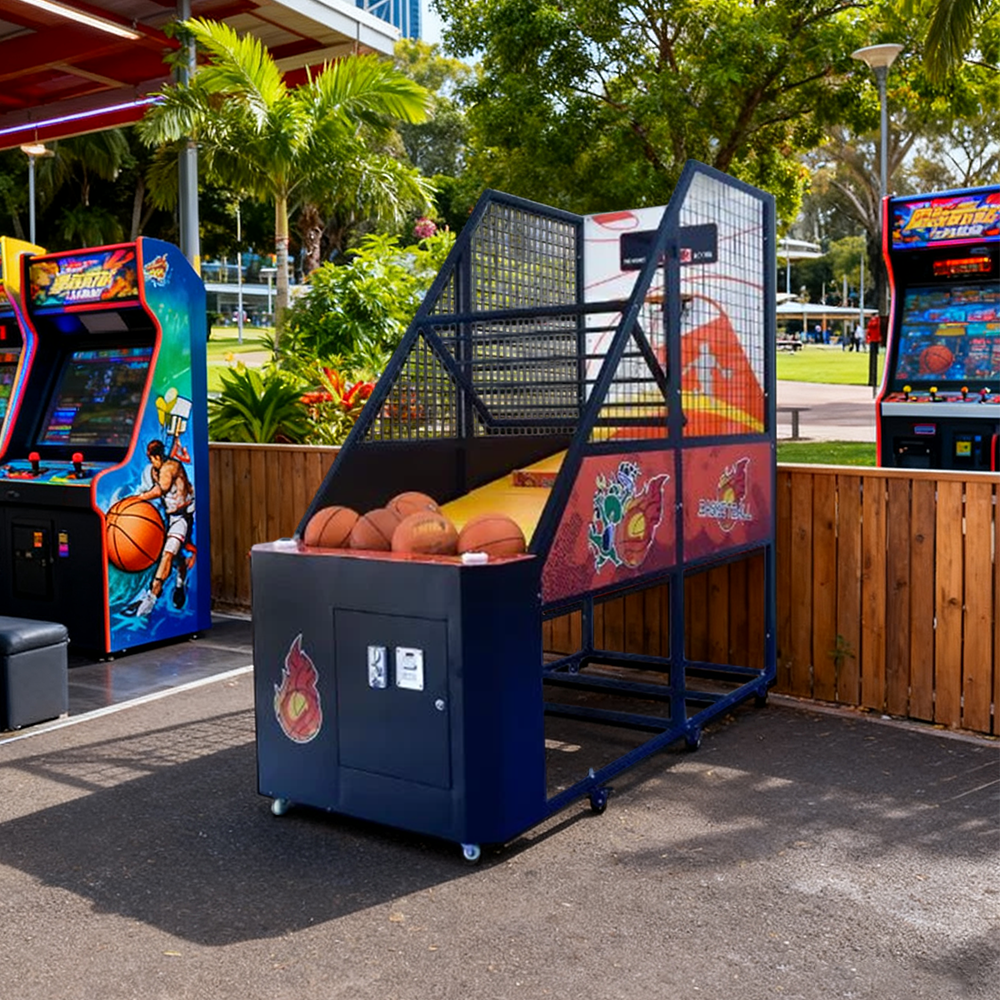 GAMEON Basketball Arcade Machine Metal Hoop LED Scoring Display Automatic Ball Return Durable Frame Black