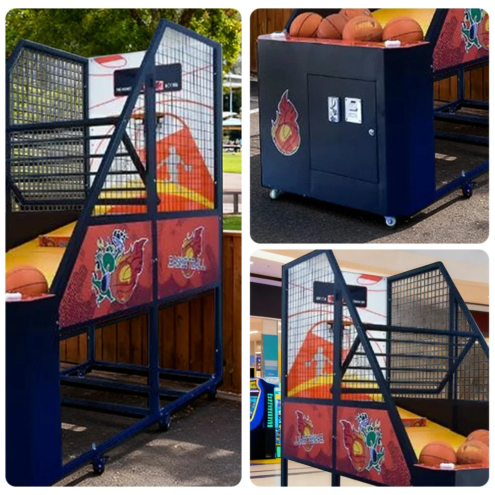 GAMEON Basketball Arcade Machine Metal Hoop LED Scoring Display Automatic Ball Return Durable Frame Black
