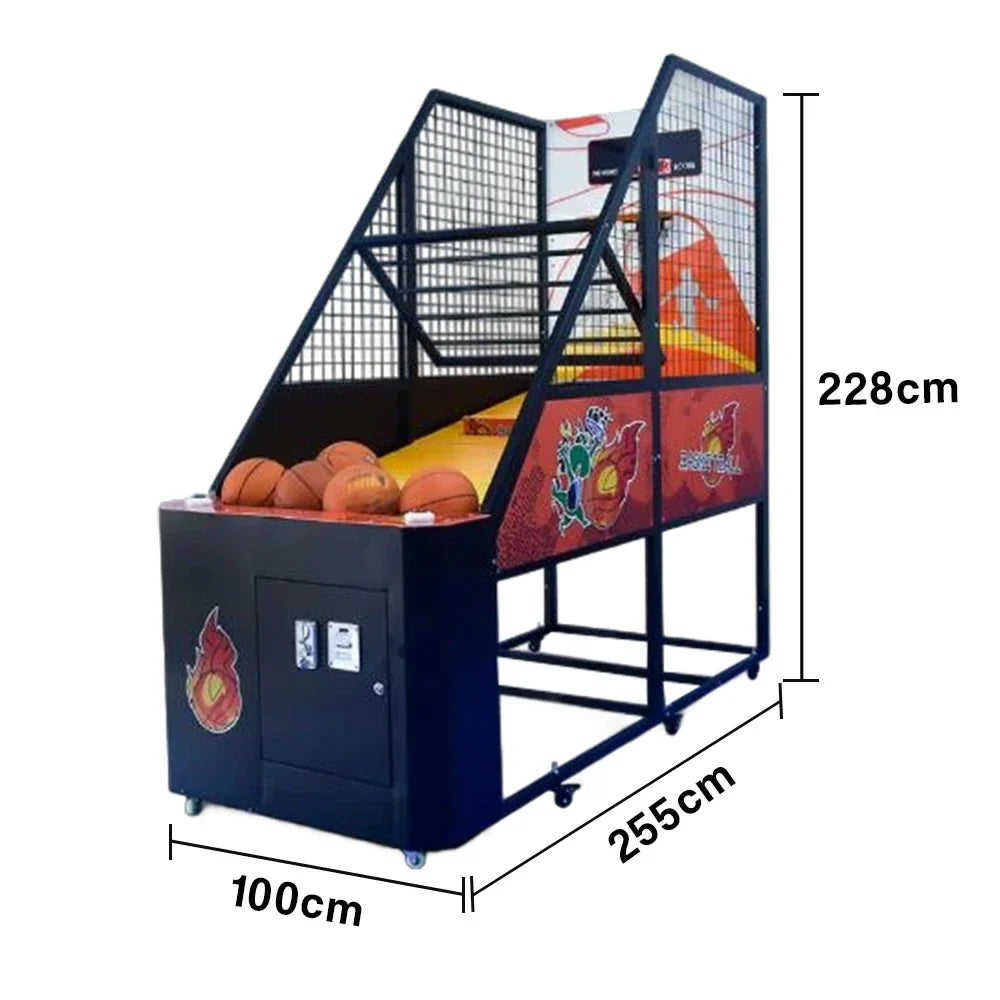 GAMEON Basketball Arcade Machine Metal Hoop LED Scoring Display Automatic Ball Return Durable Frame Black