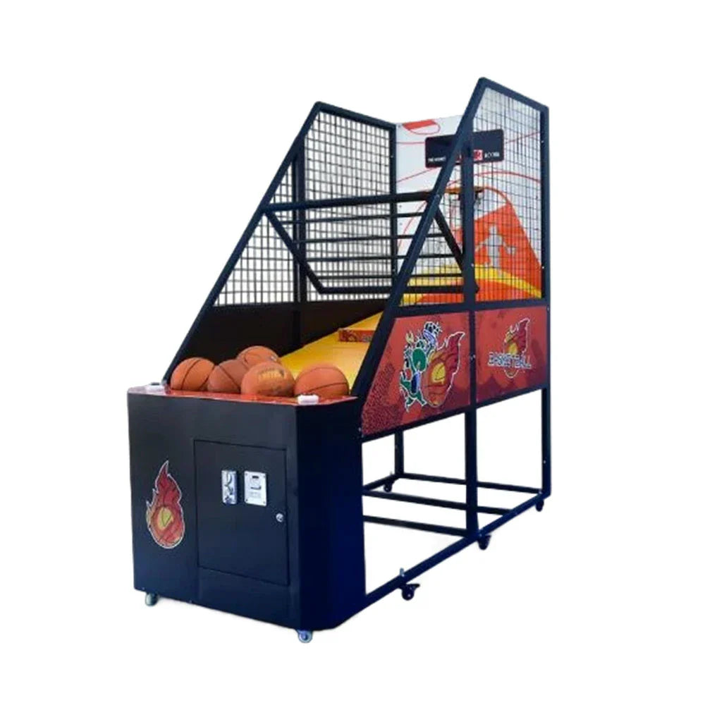 GAMEON Basketball Arcade Machine Metal Hoop LED Scoring Display Automatic Ball Return Durable Frame Black
