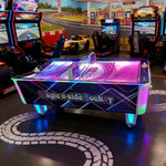 GAMEON Curved Air Hockey Table LED Lighting Wood & Acrylic Frame 250W Power Smooth Playfield Two Game Player Arcade Purple