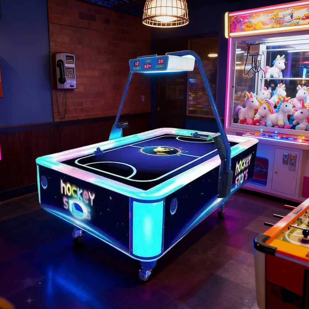 GAMEON Star Light Acrylic LED Frame Hockey Table 150W Power Two-Player & Wood Effects Arcade Air Game Smooth Playfield Blue
