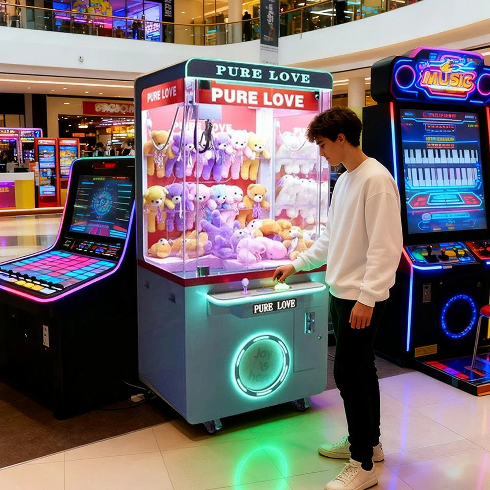 GAMEON Pure Love Claw Machine Coin Operated Prize Catcher LED Lighting Plush Toy Cabinet Arcade Entertainment Design Green