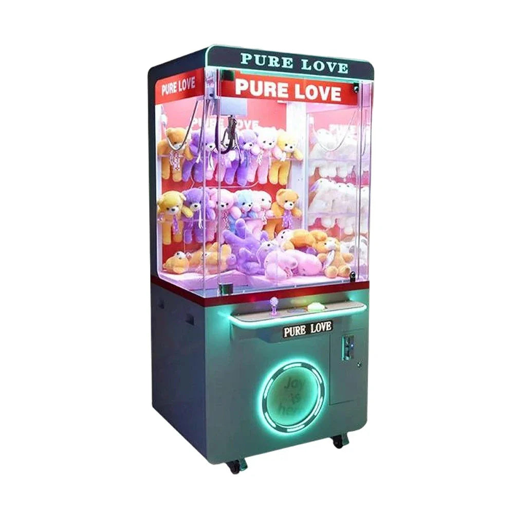 GAMEON Pure Love Claw Machine Coin Operated Prize Catcher LED Lighting Plush Toy Cabinet Arcade Entertainment Design Green