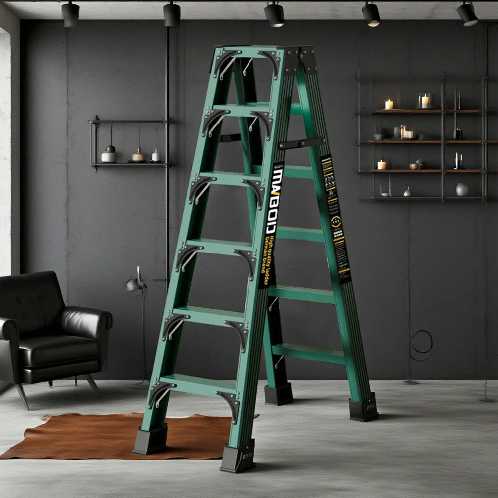 GROVIA 6/7/8/10 Anti-Slip Step Design Folding Portable Support, Stabilizing - Durable Ladder, Triangular Pedals, Rod, Green