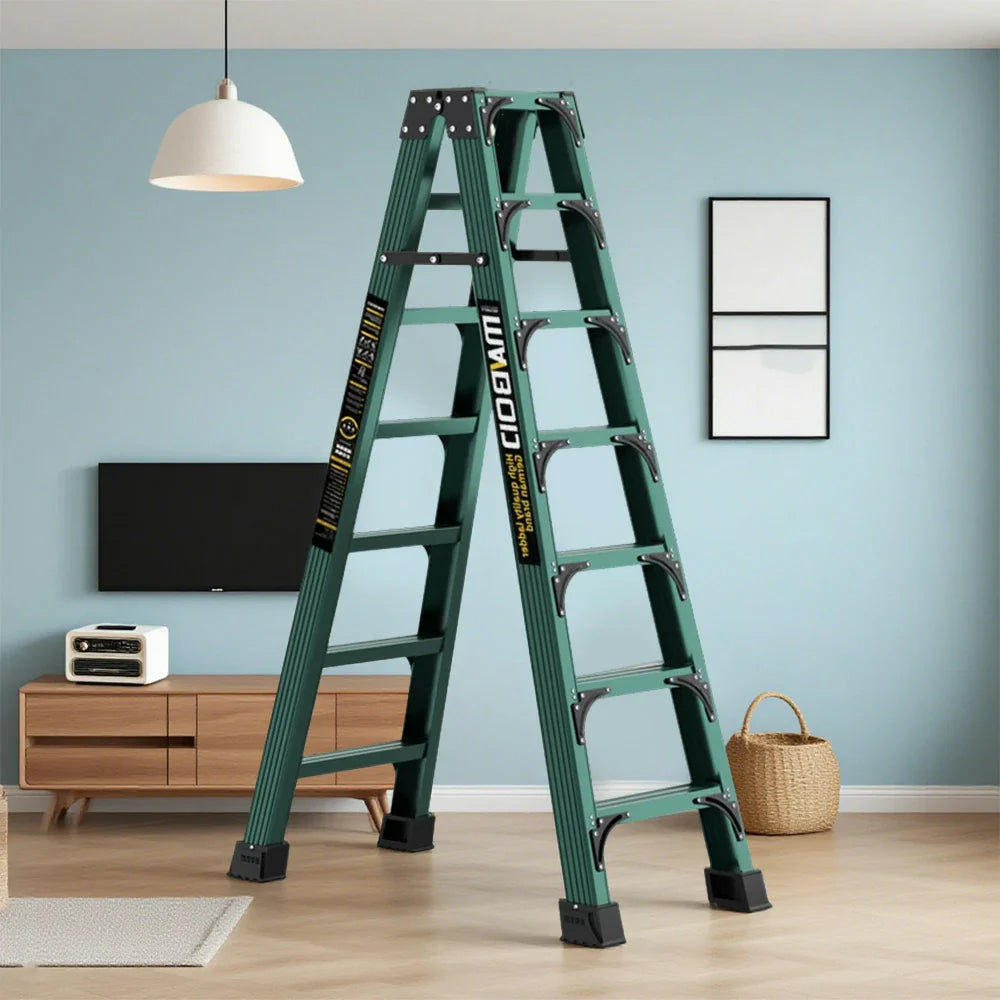 GROVIA 6/7/8/10 Anti-Slip Step Design Folding Portable Support, Stabilizing - Durable Ladder, Triangular Pedals, Rod, Green