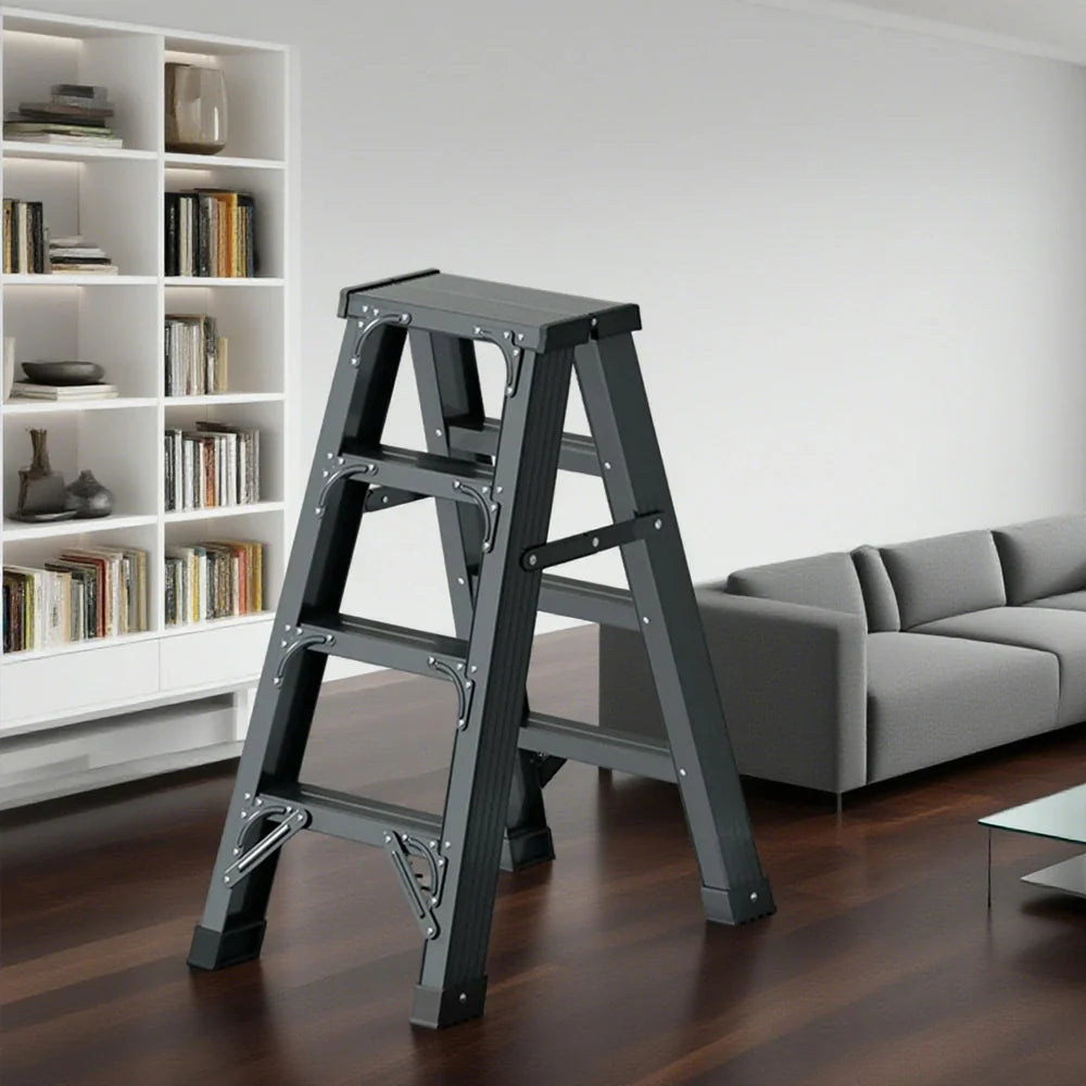 GROVIA 4/5/6-Step 15cm - Pedal, Feet Folding 14.5cm Anti-Slip Aluminium Thick, Ladder Wide - Grey