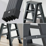 GROVIA 4/5/6-Step 15cm - Pedal, Feet Folding 14.5cm Anti-Slip Aluminium Thick, Ladder Wide - Grey