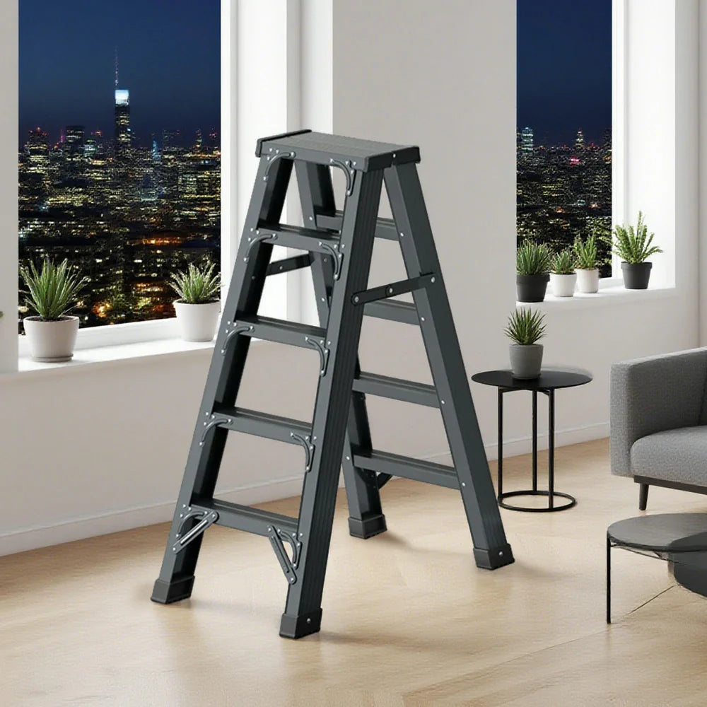 GROVIA 4/5/6-Step 15cm - Pedal, Feet Folding 14.5cm Anti-Slip Aluminium Thick, Ladder Wide - Grey