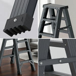 GROVIA 4/5/6-Step 15cm - Pedal, Feet Folding 14.5cm Anti-Slip Aluminium Thick, Ladder Wide - Grey