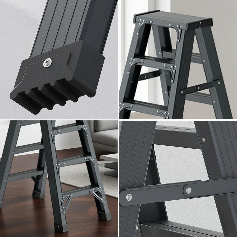 GROVIA 4/5/6-Step 15cm - Pedal, Feet Folding 14.5cm Anti-Slip Aluminium Thick, Ladder Wide - Grey
