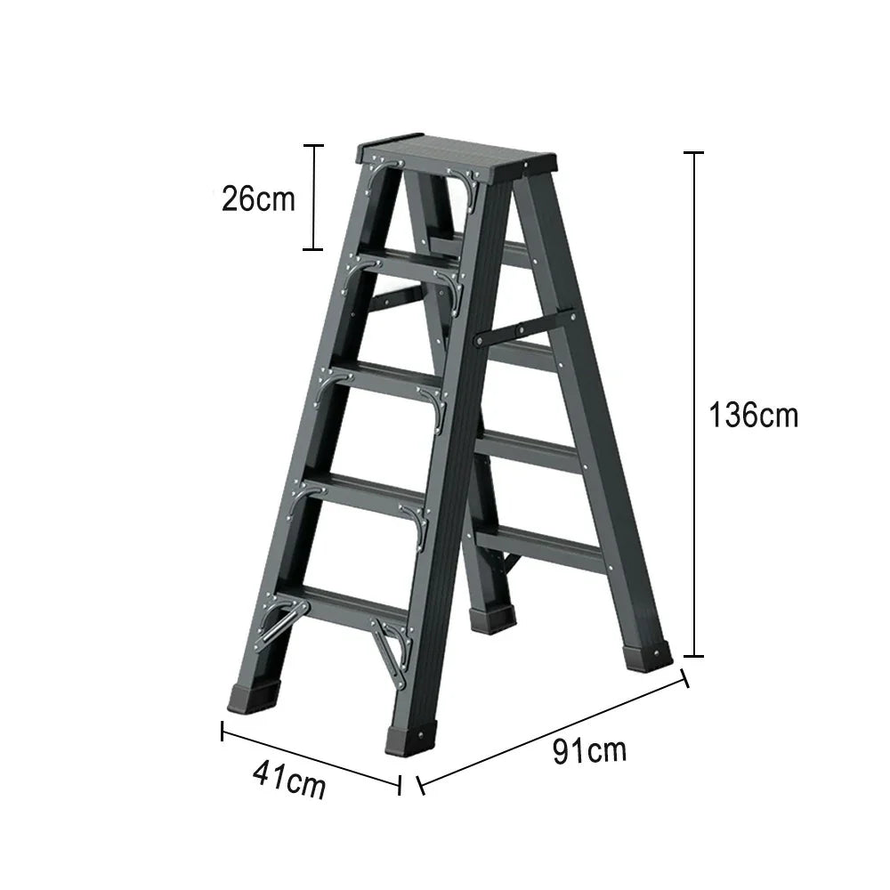 GROVIA 4/5/6-Step 15cm - Pedal, Feet Folding 14.5cm Anti-Slip Aluminium Thick, Ladder Wide - Grey