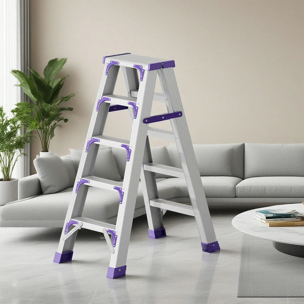 GROVIA 4/5/6-Step Anti-Slip - 15cm - Feet Ladder Pedal, 14.5cm Folding Thick, Wide Aluminium Purple