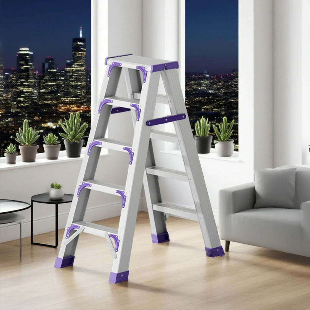 GROVIA 4/5/6-Step Anti-Slip - 15cm - Feet Ladder Pedal, 14.5cm Folding Thick, Wide Aluminium Purple
