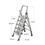GROVIA 5/6/7/8-Step Slim - 18cm Design, Pedal, Non-Slip Aluminium Folding Feet Ladder Anti-Slip 6cm Wide Silver