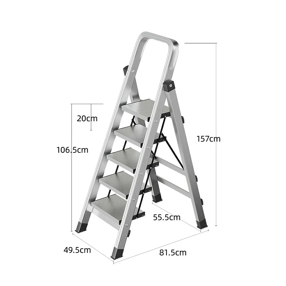 GROVIA 5/6/7/8-Step Slim - 18cm Design, Pedal, Non-Slip Aluminium Folding Feet Ladder Anti-Slip 6cm Wide Silver