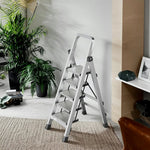 GROVIA 5/6/7/8-Step Slim - 18cm Design, Pedal, Non-Slip Aluminium Folding Feet Ladder Anti-Slip 6cm Wide Silver