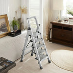GROVIA 5/6/7/8-Step Slim - 18cm Design, Pedal, Non-Slip Aluminium Folding Feet Ladder Anti-Slip 6cm Wide Silver