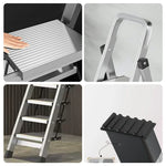 GROVIA 5/6/7/8-Step Slim - 18cm Design, Pedal, Non-Slip Aluminium Folding Feet Ladder Anti-Slip 6cm Wide Silver