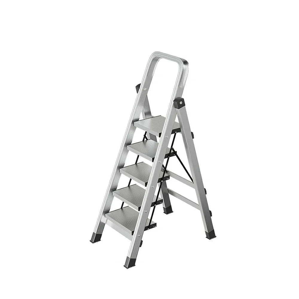 GROVIA 5/6/7/8-Step Slim - 18cm Design, Pedal, Non-Slip Aluminium Folding Feet Ladder Anti-Slip 6cm Wide Silver