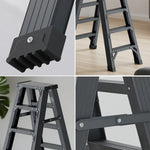 GROVIA 4/5/6-Step 15cm - Pedal, Feet Folding 14.5cm Anti-Slip Aluminium Thick, Ladder Wide - Grey