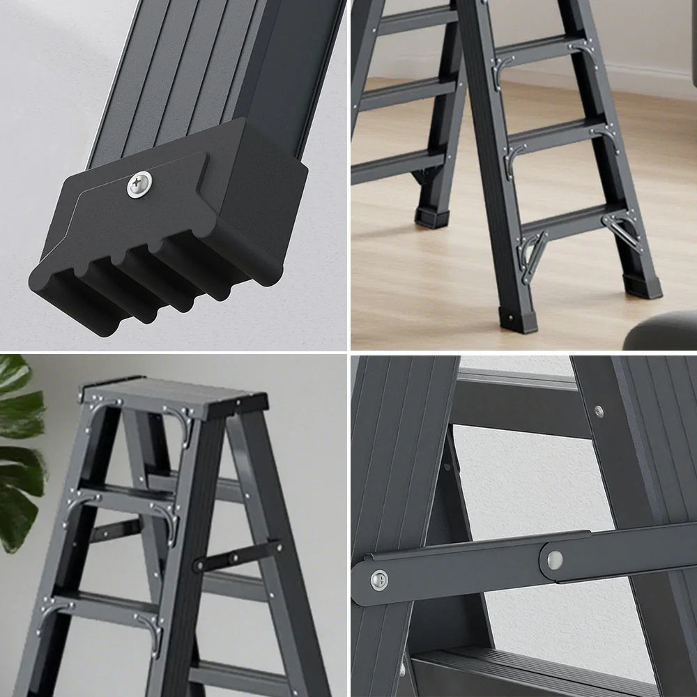 GROVIA 4/5/6-Step 15cm - Pedal, Feet Folding 14.5cm Anti-Slip Aluminium Thick, Ladder Wide - Grey