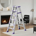 GROVIA 4/5/6-Step Anti-Slip - 15cm - Feet Ladder Pedal, 14.5cm Folding Thick, Wide Aluminium Purple