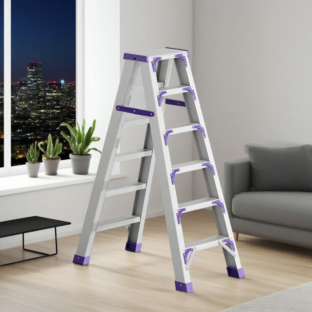 GROVIA 4/5/6-Step Anti-Slip - 15cm - Feet Ladder Pedal, 14.5cm Folding Thick, Wide Aluminium Purple