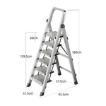 GROVIA 5/6/7/8-Step Slim - 18cm Design, Pedal, Non-Slip Aluminium Folding Feet Ladder Anti-Slip 6cm Wide Silver