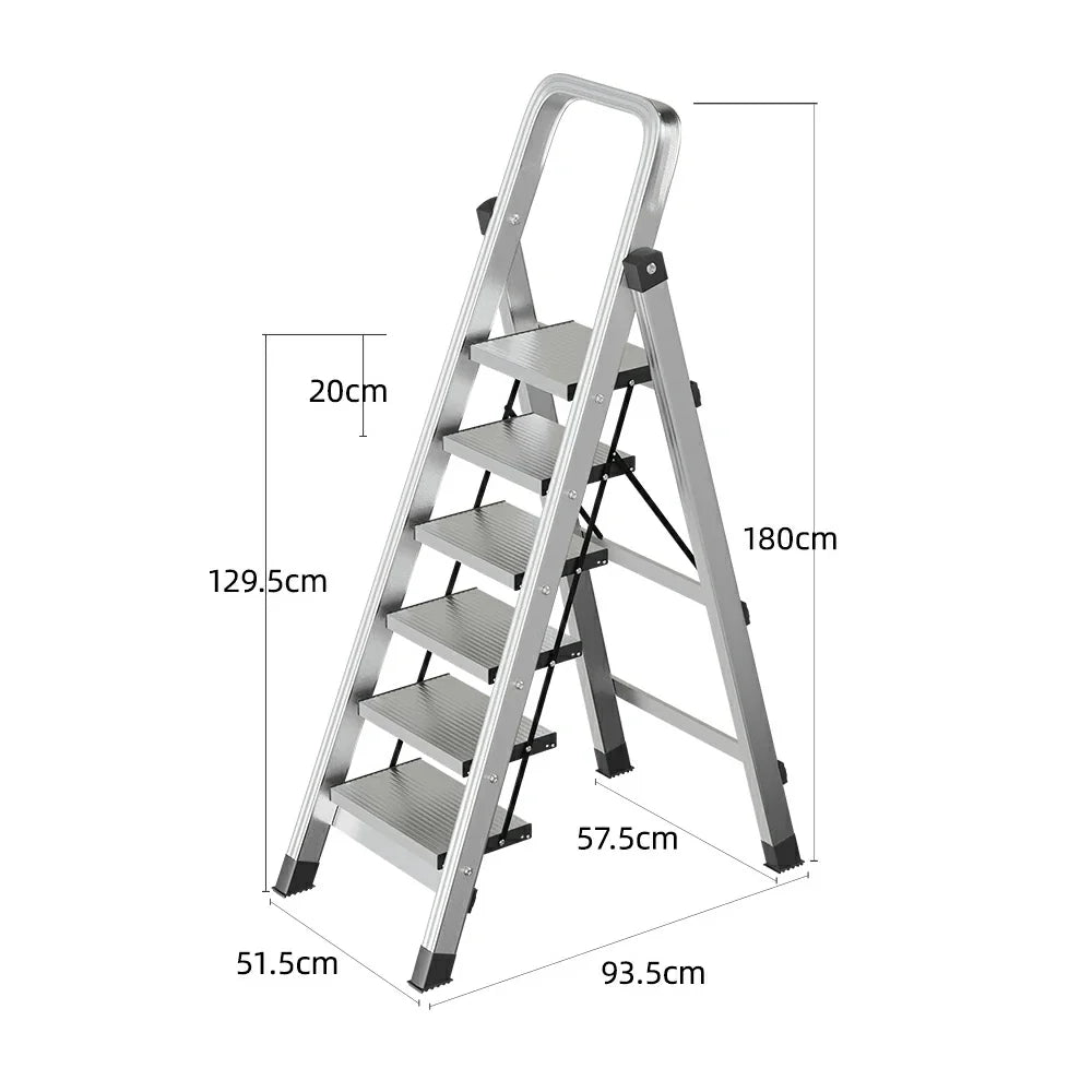 GROVIA 5/6/7/8-Step Slim - 18cm Design, Pedal, Non-Slip Aluminium Folding Feet Ladder Anti-Slip 6cm Wide Silver