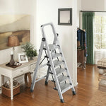 GROVIA 5/6/7/8-Step Slim - 18cm Design, Pedal, Non-Slip Aluminium Folding Feet Ladder Anti-Slip 6cm Wide Silver