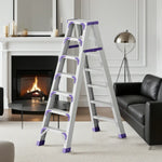 GROVIA 7/8/10-Step Feet Folding Ladder Thick, Wide Anti-Slip 14.5cm - 15cm - Pedal, Aluminium Purple