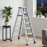 GROVIA 7/8/10-Step Feet Folding Ladder Thick, Wide Anti-Slip 14.5cm - 15cm - Pedal, Aluminium Purple