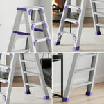 GROVIA 7/8/10-Step Feet Folding Ladder Thick, Wide Anti-Slip 14.5cm - 15cm - Pedal, Aluminium Purple