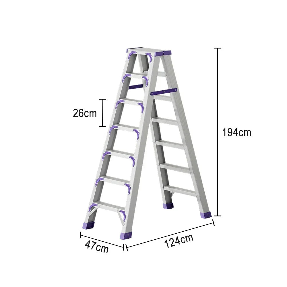 GROVIA 7/8/10-Step Feet Folding Ladder Thick, Wide Anti-Slip 14.5cm - 15cm - Pedal, Aluminium Purple