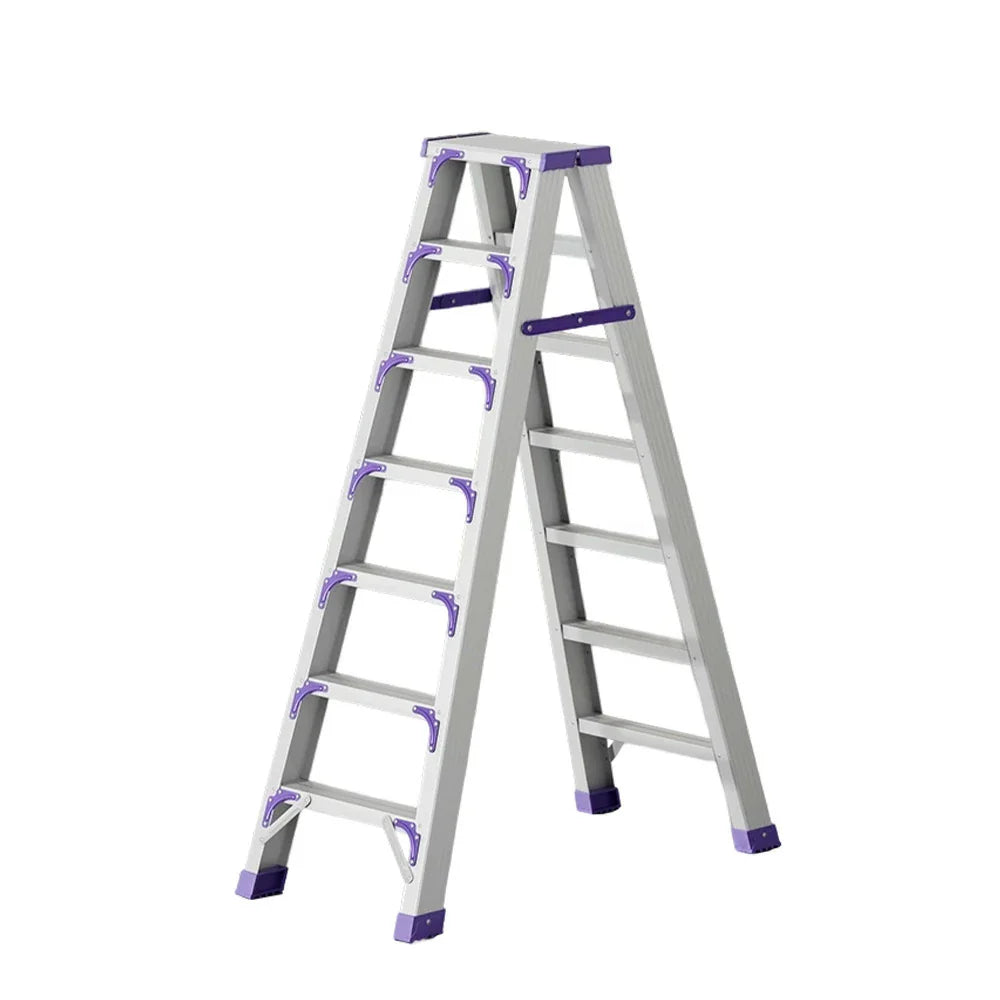 GROVIA 7/8/10-Step Feet Folding Ladder Thick, Wide Anti-Slip 14.5cm - 15cm - Pedal, Aluminium Purple