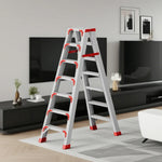 GROVIA 7/8/10-Step 15cm Ladder Wide Feet Aluminium Anti-Slip Pedal, 14.5cm Thick, - Folding Red