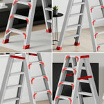 GROVIA 7/8/10-Step 15cm Ladder Wide Feet Aluminium Anti-Slip Pedal, 14.5cm Thick, - Folding Red