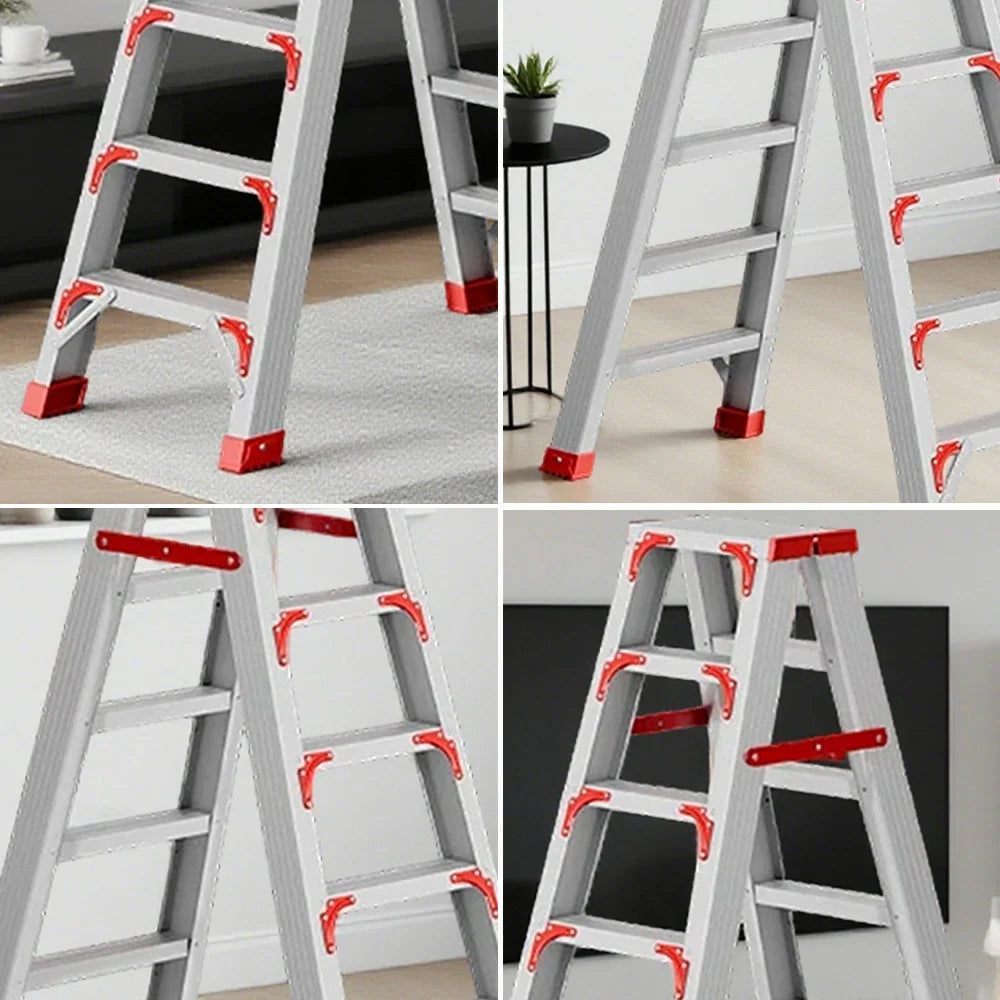 GROVIA 7/8/10-Step 15cm Ladder Wide Feet Aluminium Anti-Slip Pedal, 14.5cm Thick, - Folding Red