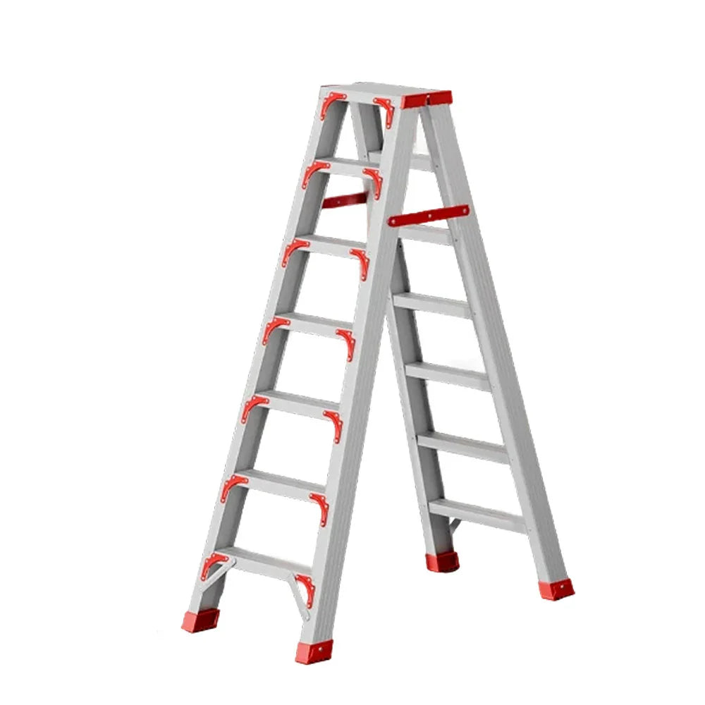 GROVIA 7/8/10-Step 15cm Ladder Wide Feet Aluminium Anti-Slip Pedal, 14.5cm Thick, - Folding Red