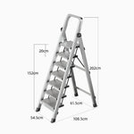 GROVIA 5/6/7/8-Step Slim - 18cm Design, Pedal, Non-Slip Aluminium Folding Feet Ladder Anti-Slip 6cm Wide Silver