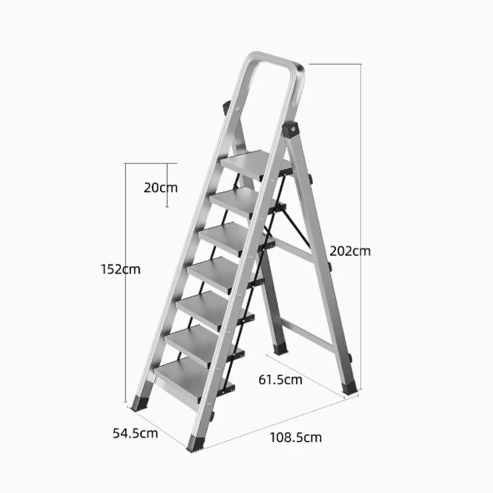 GROVIA 5/6/7/8-Step Slim - 18cm Design, Pedal, Non-Slip Aluminium Folding Feet Ladder Anti-Slip 6cm Wide Silver