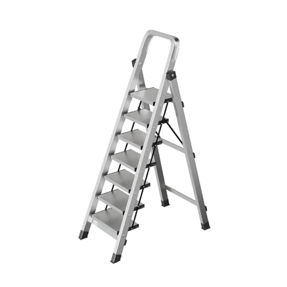 GROVIA 5/6/7/8-Step Slim - 18cm Design, Pedal, Non-Slip Aluminium Folding Feet Ladder Anti-Slip 6cm Wide Silver