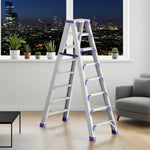 GROVIA 7/8/10-Step Feet Folding Ladder Thick, Wide Anti-Slip 14.5cm - 15cm - Pedal, Aluminium Purple