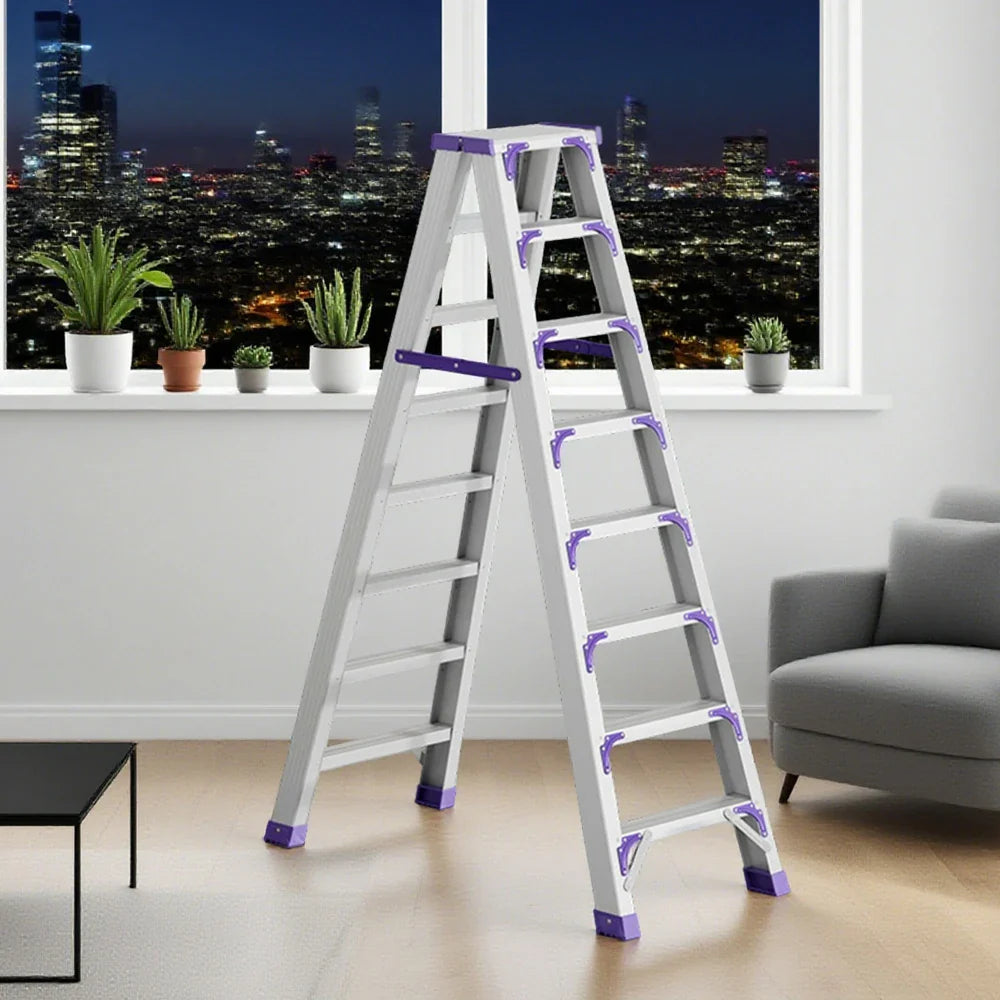 GROVIA 7/8/10-Step Feet Folding Ladder Thick, Wide Anti-Slip 14.5cm - 15cm - Pedal, Aluminium Purple